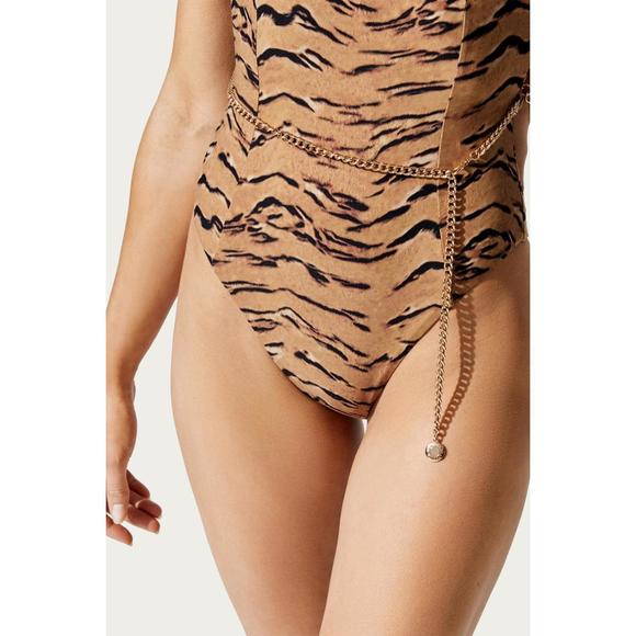 NEW WE WORE WHAT danielle one piece in tan tiger print - Picture 3 of 4